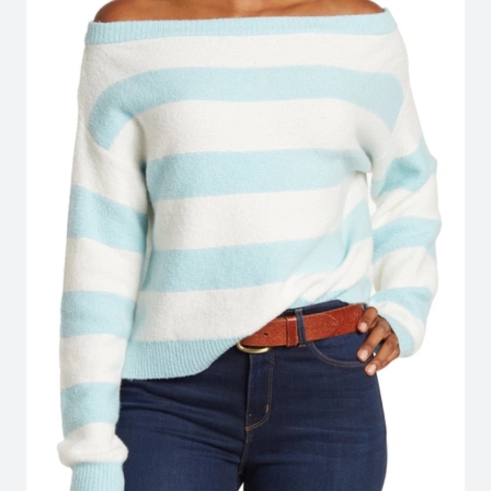 Alice and Olivia Bauer Stripe Print Off-Shoulder Sweater